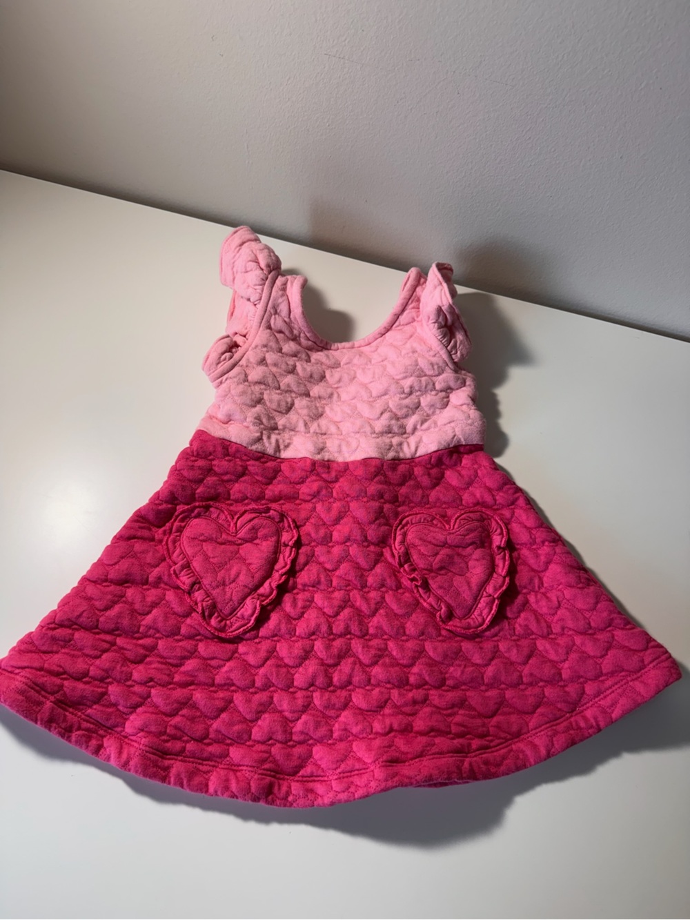 Janie and Jack Pink Girls heart quilted frill shoulder heart pocket cotton blend